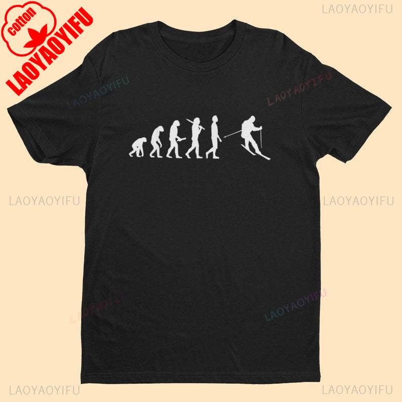 Evolution of Skiing T Shirt From Ape Through Prehistoric Man To Downhill Skier EV15 Funny T Shirts Offensive Men Cotton Tee Tops