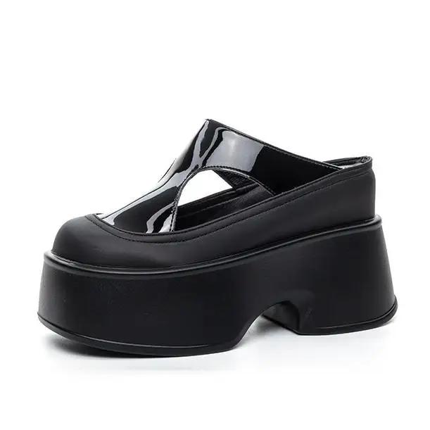 Fashion High Brand 11CM Women Genuine Leather Luxury Summer Fashion Pumps Chunky Heels Hook ROME Platform Wedge Shoes Mary Jane Slippers