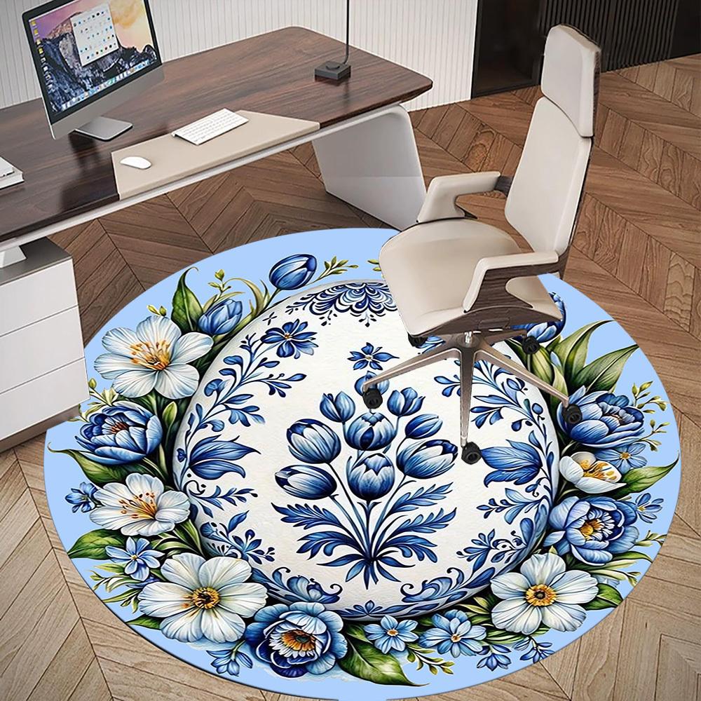 1pc Floral Patterns Egg Round Chair mat Area Rug - Non-Slip, Floor Mat for Office, Bedroom, and Indoor Decor -1002231