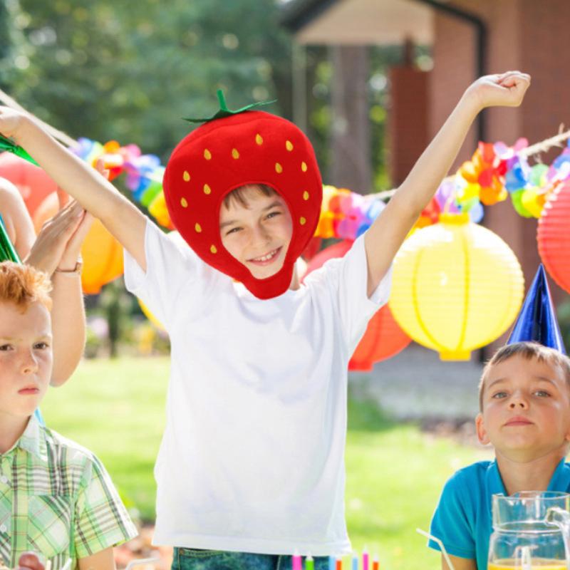 Funny Cute Plush Strawberry Headband For Girl Boy Keep Warm Plush Toys Hat Plush Headgear Creative Novelty Photo Props Cap