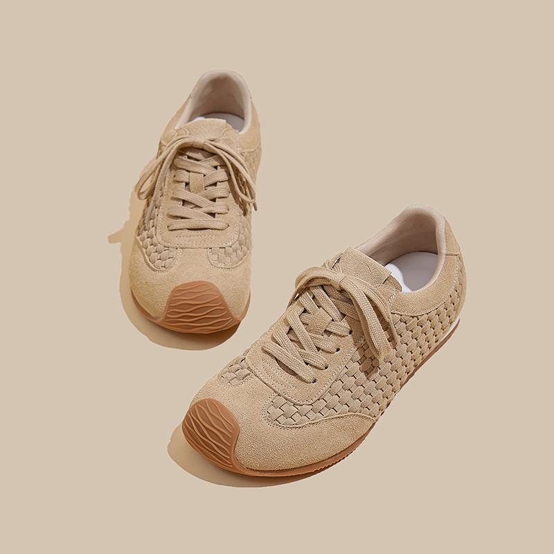 Fashion Women's Sneakers Shoes 2025 New Woven Non-slip Genuine Leather Sneakers For Women Large Size Breathable Casual Shoes Female