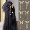 New Exquisite Rhinestone Butterfly Fringe Hair Claw Clips Korean Ponytail Braid Pearl Hairpin Girl Crab Metal Headdress Gift