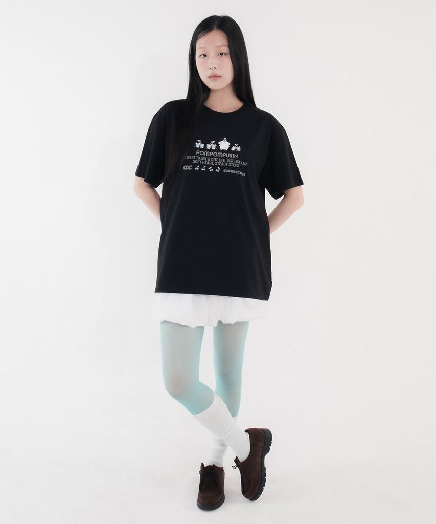 CHICKS Pompompurin Steady Oversized Short Sleeve T-Shirt Black