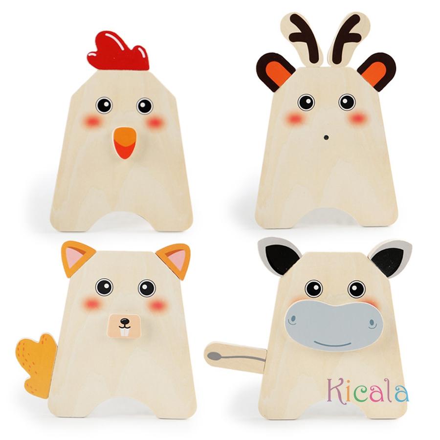 Montessori Educational Toys Children Wooden Animal Emotion Change Face Building Blocks Logic Training Puzzle Game For Kids Gift