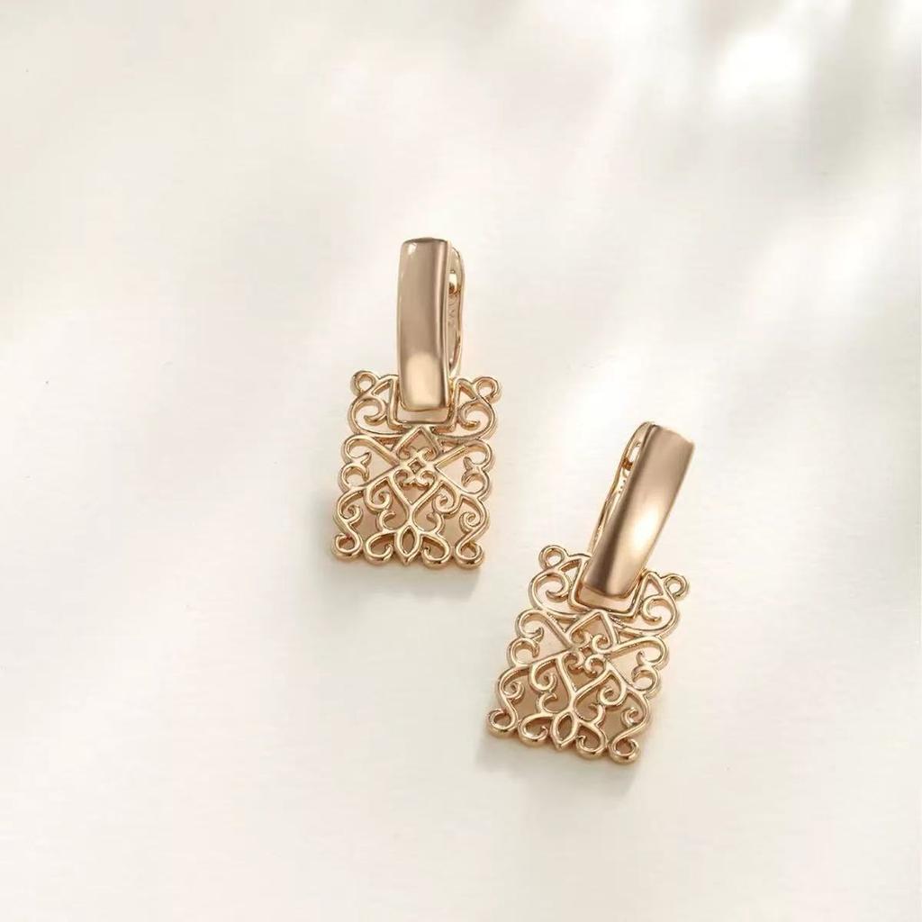 Luxury Gold Geometric Square Hollow Earrings For Women Fashionable Dangle Ear Studs Elegant Jewelry Gift