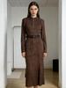 Elegant Faux Suede Zipper Dress with Stand Collar and Slit