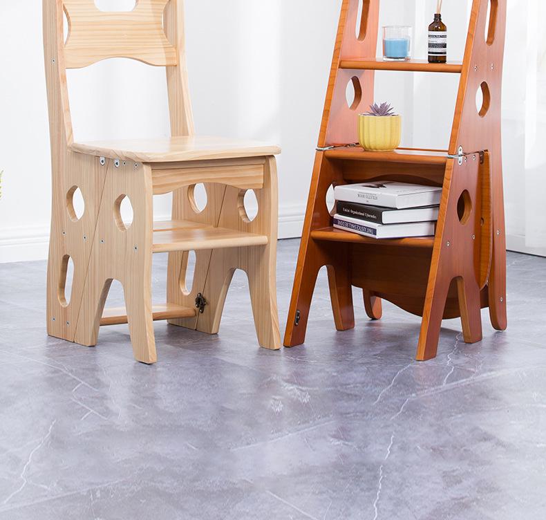 Solid Wood Folding Ladder Chair: Dual-Use, Multifunctional 4-Step Indoor Stool