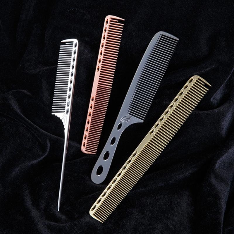4Pcs Aluminum Hair Combs Set: Long Cutting Comb,Short Styling Comb,Handle Combs,and Tail Comb for Professional Barbers