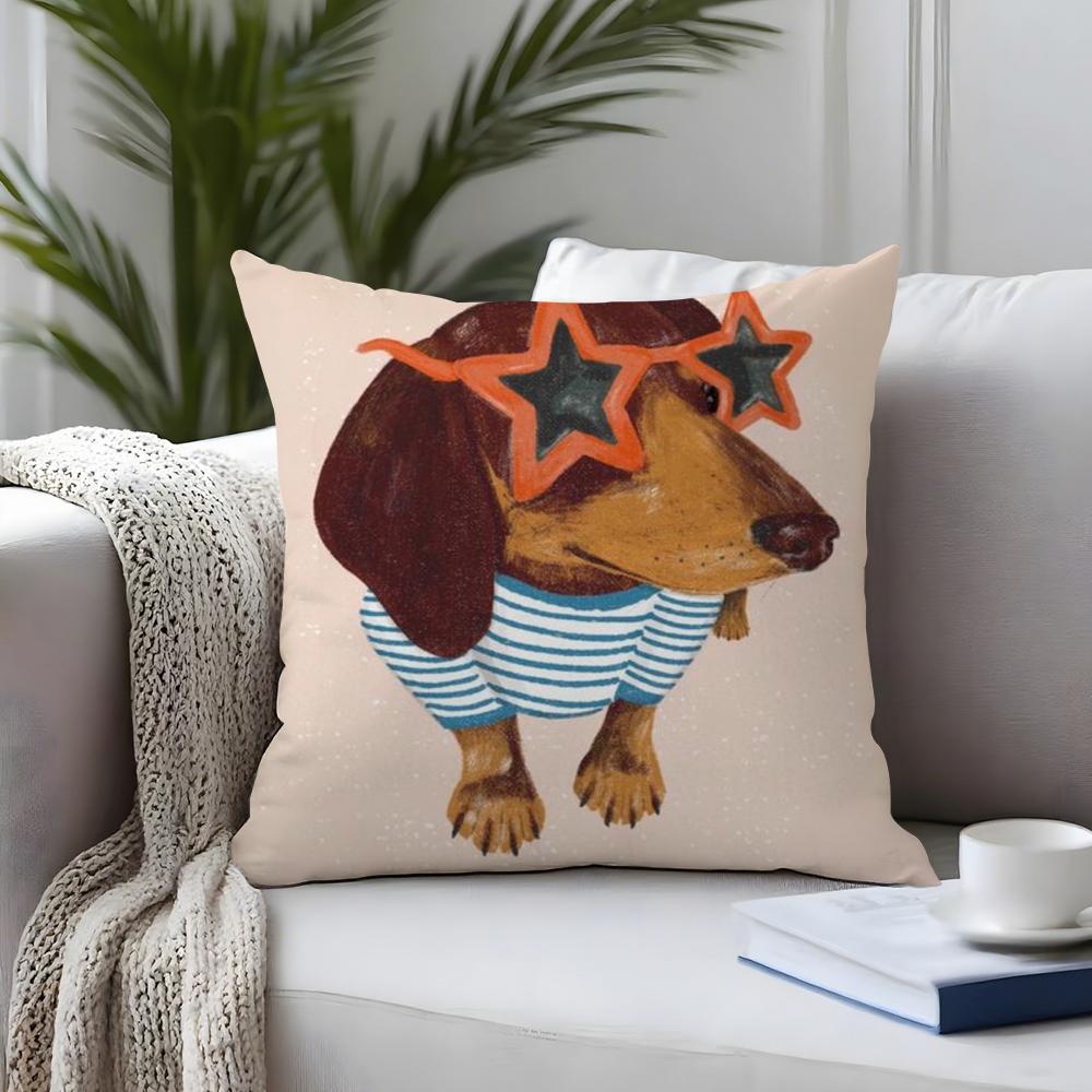 Sausage Dog Dachshund Cute Cushion Cover Plush Fabric Soft DoubleSided Printed Sofa Warm Winter Home Child Gift Pillow Case