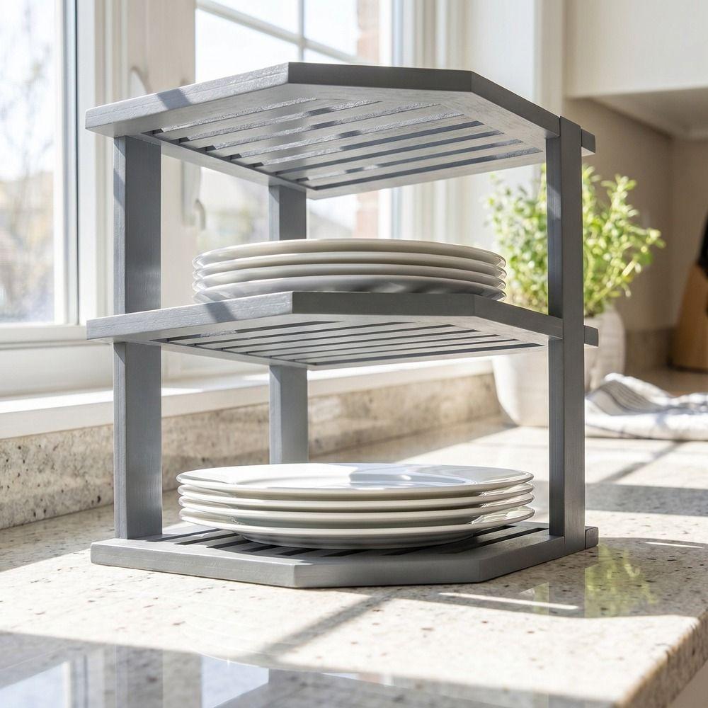 Large Capacity 3 Tier Bamboo Corner Shelf Simple Space Saving Spice Jars Storage Rack Stable Bread Display Rack