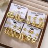 16 Pairs Punk Geometry CCB Earrings Set For Women Fashion Creative Pearl Water Drop Heart Thick Stud Earring Daily Party Jewelry