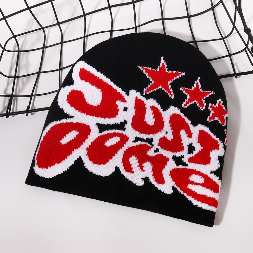 Knitted Hat Retro With Letter And Star Embroidery Design For Hip Hop Look Street