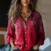 2025 Women's Retro Print Long Sleeve Casual Shirt - Spring/Summer Cotton-Linen Blend
