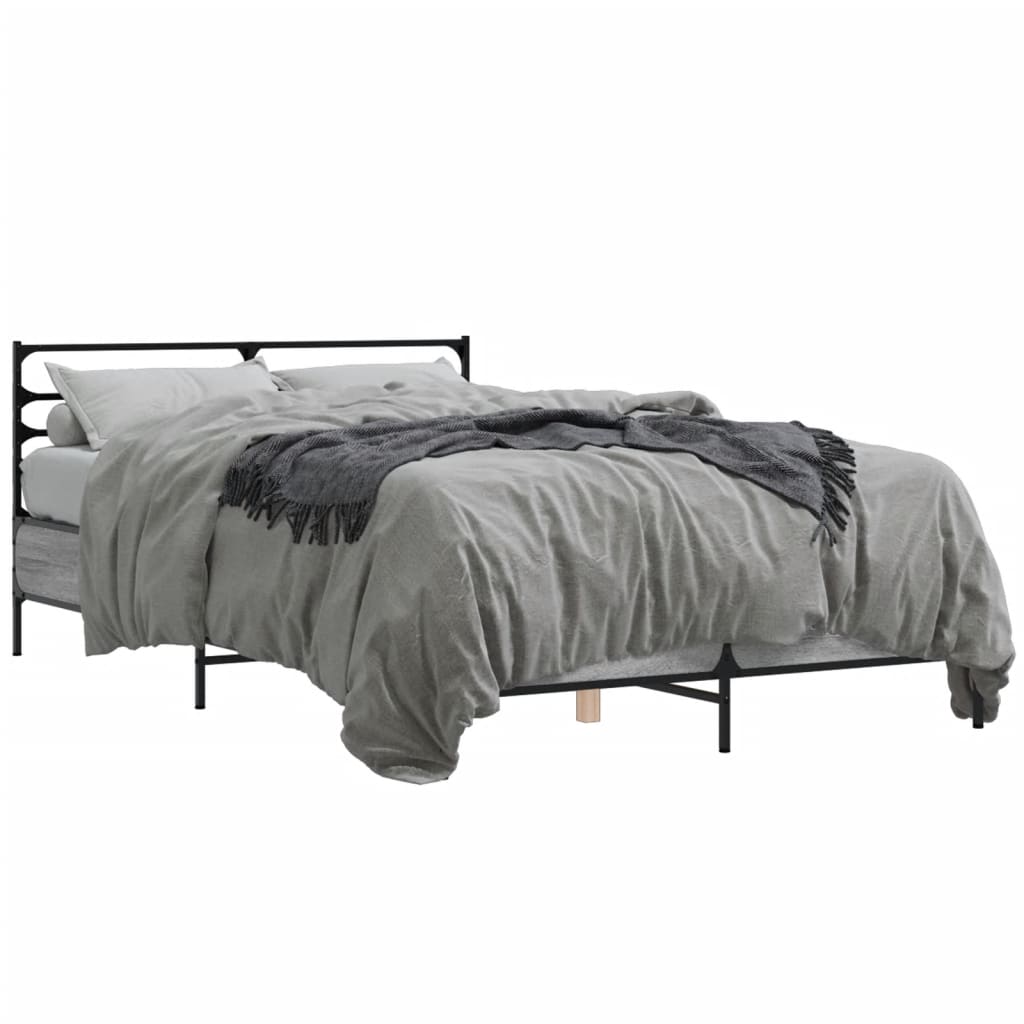 Bed Frame Gray Sonoma 120 x 190 cm Particleboard and Metal