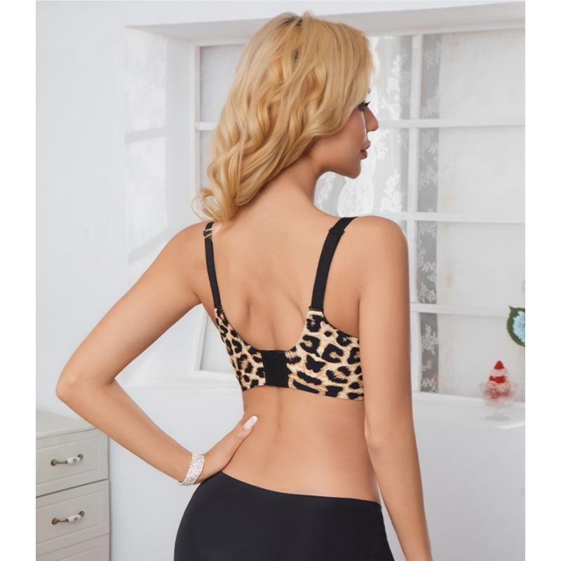 Women S Plus Size Wireless Push Up Backless Leopard Print Bra