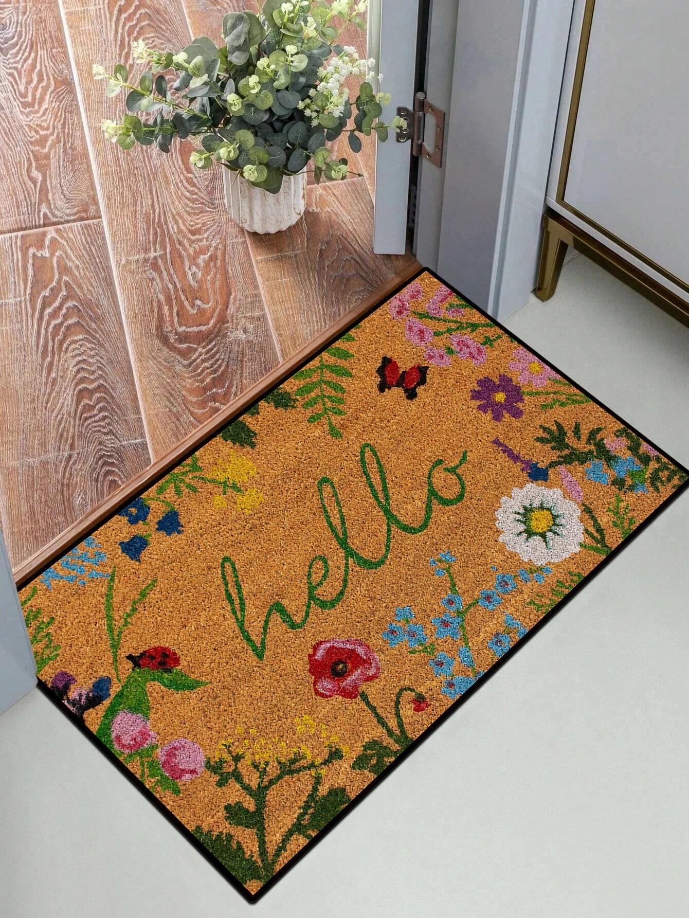 

1pc Floral Letter Graphic Door Mat Non Slip Rug for Bath Kitchen Garden Home Welcome Mats 30x50cm