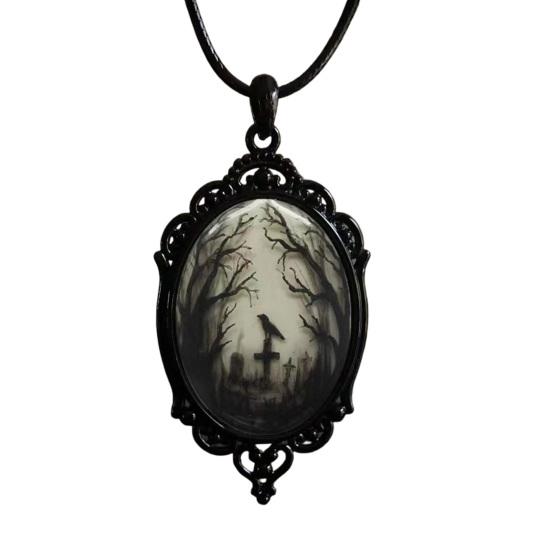 Witchcore Aesthetic Jewelry Vintage Gothic Necklace, Raven Pendant Bat Red Spooky Cosplay Rose Halloween Witchy for Women Everyday Dark Style Necklace