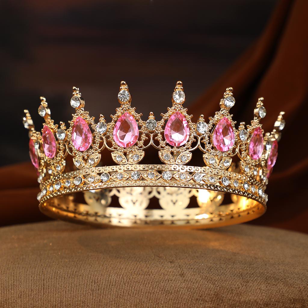 Barock Kristall Runde Diadem und Kronen Stirnband für Damen Party Abschlussball Diadem Braut Hochzeit Haar Accessoires Schmuck Krone Diadem