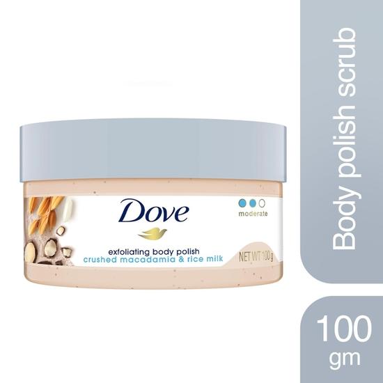 DOVE Body Polish for Skin Exfoliation & Nourishment with Crushed Macadamia & Rice Milk | For Radiant & Soft Skin | Sulphate Free | 100g