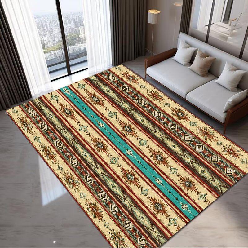 

Bohemian Geometric Pattern Rug Non-Slip Floor Mat Vintage Ethnic Style Carpet for Living Room Bedroom Home Decor 40X60CM