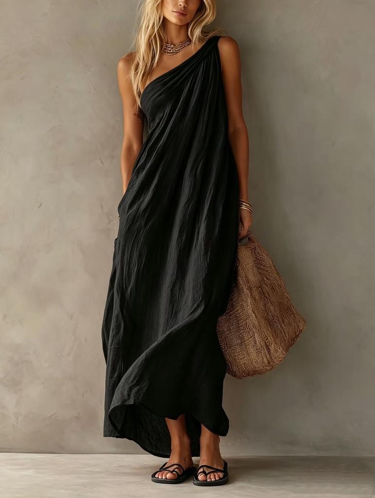 Europe, America 2026 Station Summer Fashion Elegant Single Shoulder Sleeveless Exquisite Long Dress Women's Clothing