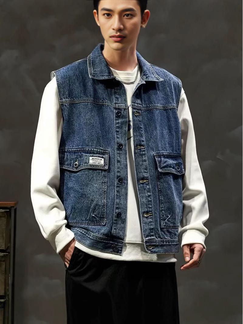 

Мужской винтажный джинсовый жилет премиум-класса 2025: Трендовая, безрукавная ретро-мода 2XL