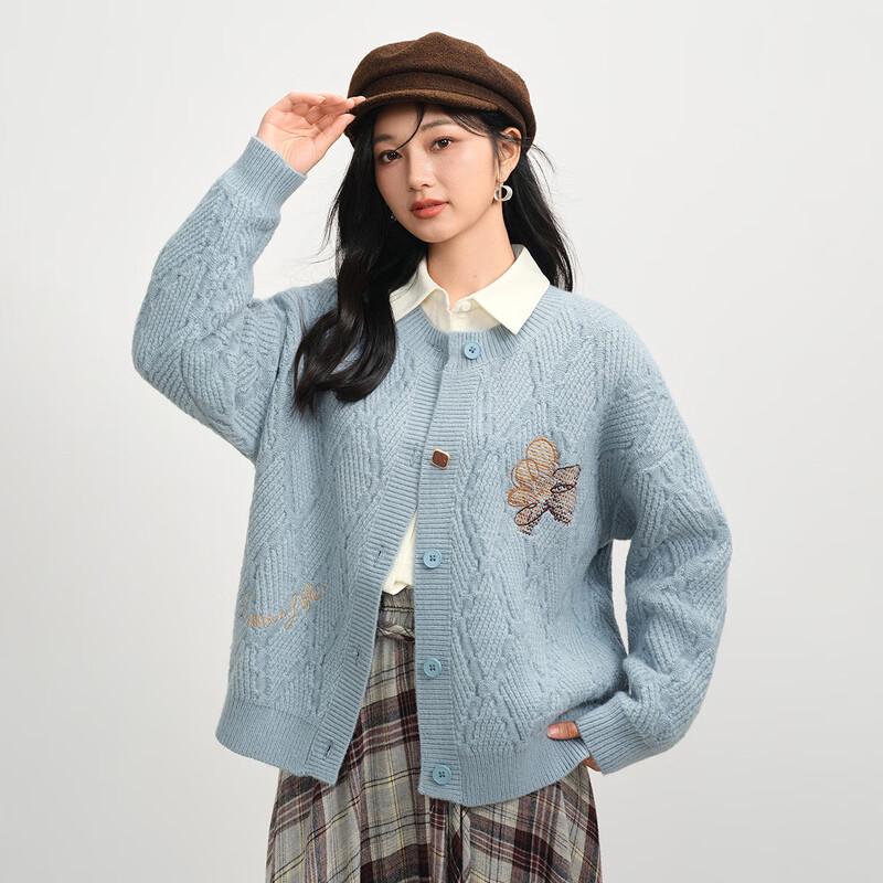 INMAN Women's Embroidered Knit Cardigan Sweater