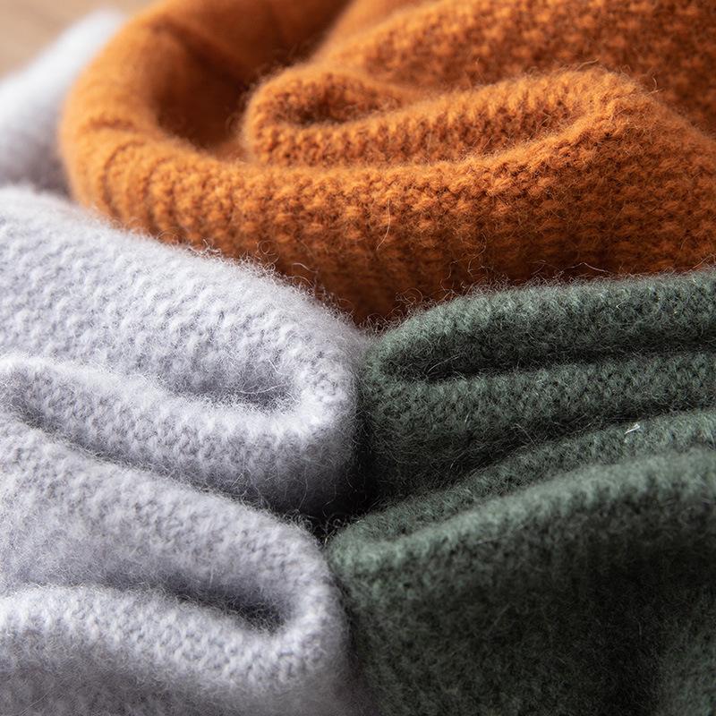 Men's Jacquard Knit Cashmere Sweater, Round Neck, Thickened for Autumn and Winter, Solid Color, Versatile Base Layer.