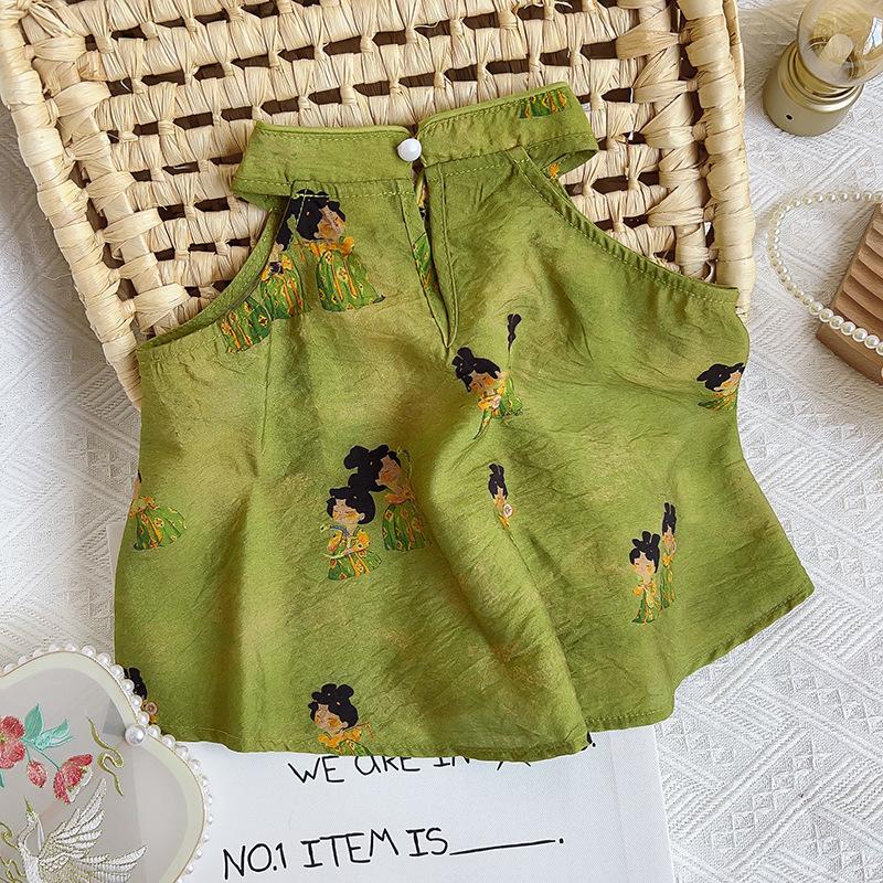 Girls' Chinese-Style Camisole and Shorts Set - Summer Collection