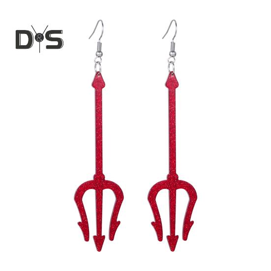 

1 пара женских сережек-крючков в форме трезубца, преувеличенные индивидуальные стильные висячие серьги в стиле ретро, готические серьги-подвески, украшения для ушей для вечеринок и косплея красный