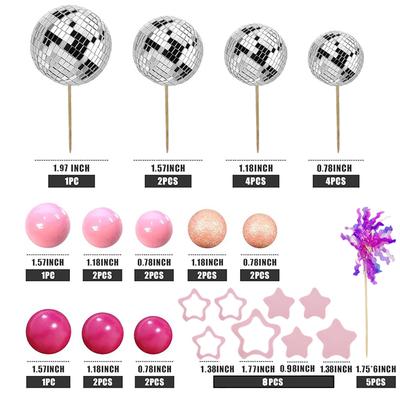 Disco Ball Cake Topper Mirror Balls Cake Decorations with Silver Stars Cake Topper for 70s 80s Disco Dance Party Supplies