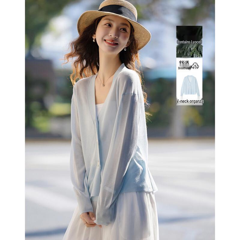 Women s V-Neck Lyocell Blend Hollow-Out Cardigan M