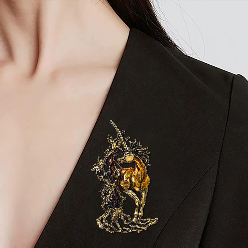 Vintage Unicorn Brooch For Women Men Retro Fairy Horse Animal Lapel Pin  Year Gifts