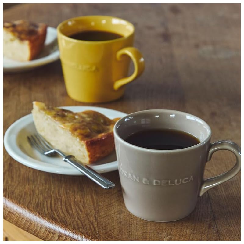 DEAN & DELUCA Morning Mug, Almond Beige. Microwave and Dishwasher Safe. Suitable for Coffee and Tea. 9.5 X 13 X 8.5 Cm.