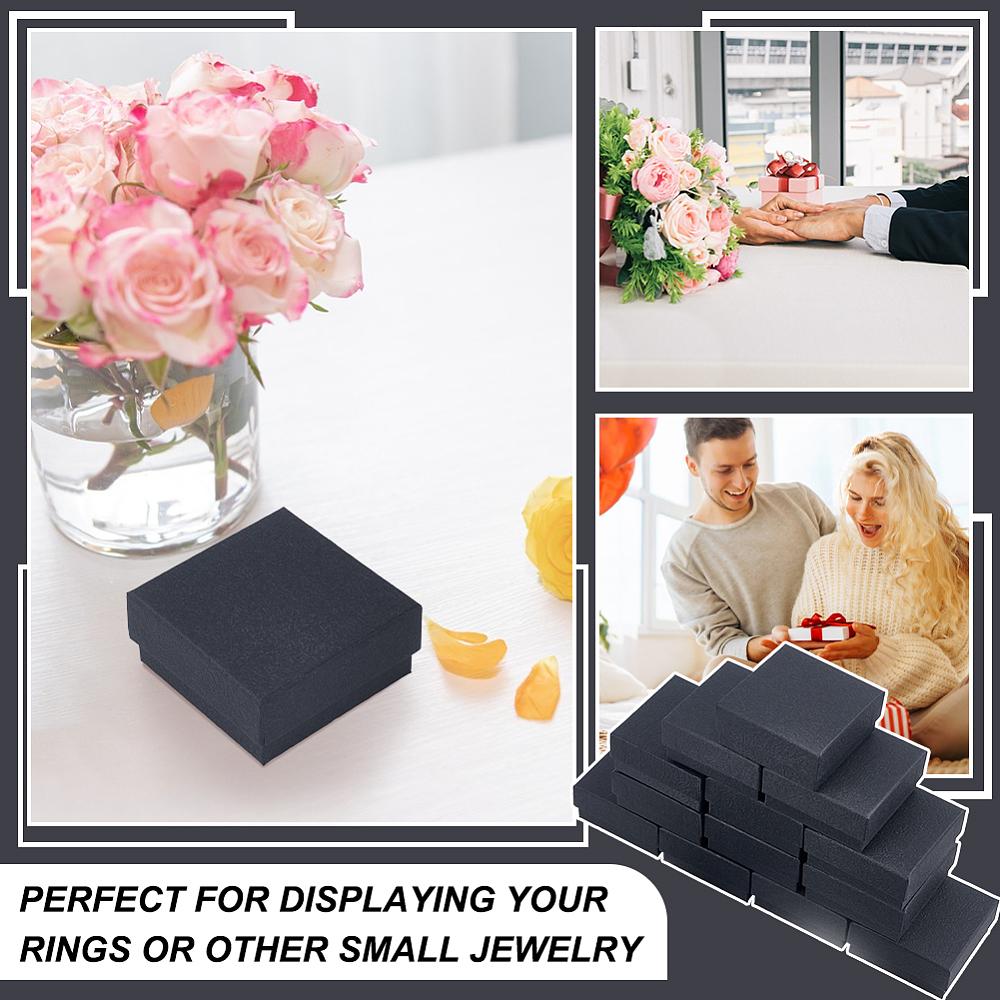 1set Texture Paper Jewelry Gift Boxes with Sponge Mat Inside Square Black 9.1x9.1x2.9cm Inner Diameter: 8.5x8.5cm Deep: 2.6cm 16pcs/set