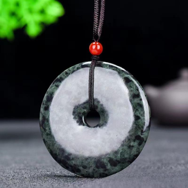 Natural King Stone Jade Pendant - Large Ping An Kou Hanging Ornament