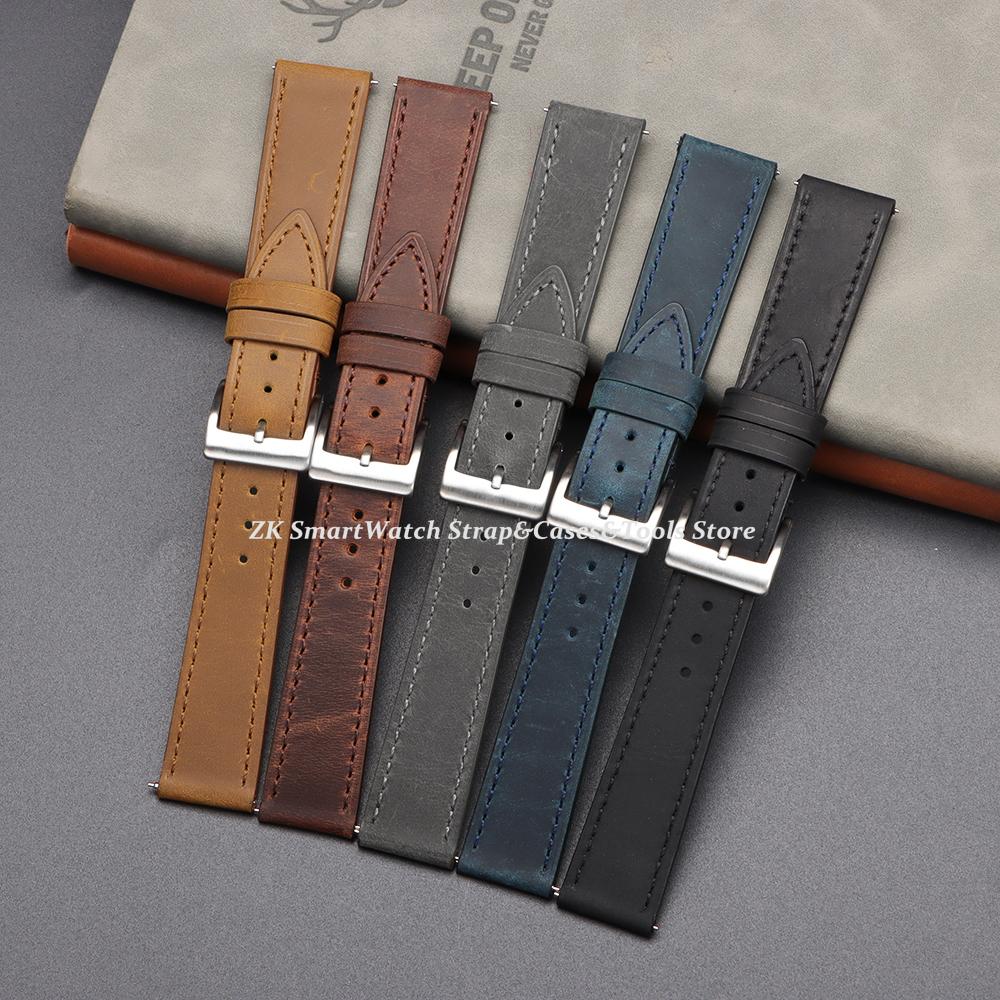 Vintage Stitching Leather Straps Universal Retro Brown Gray Cowhide Watch Band Soft Quick Release 18/19/20/21/22/24mm Bracelets