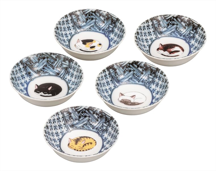 Nakamaru "Kutani Ware" No. 3 Small Bowl Set - Sleeping Cat K9-195