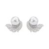 Huitan Micro Pave Cz Earrings with Feather Shape Female Aesthetic Luxury Zircon Chic Simulated Pearl Accessories for Engagement