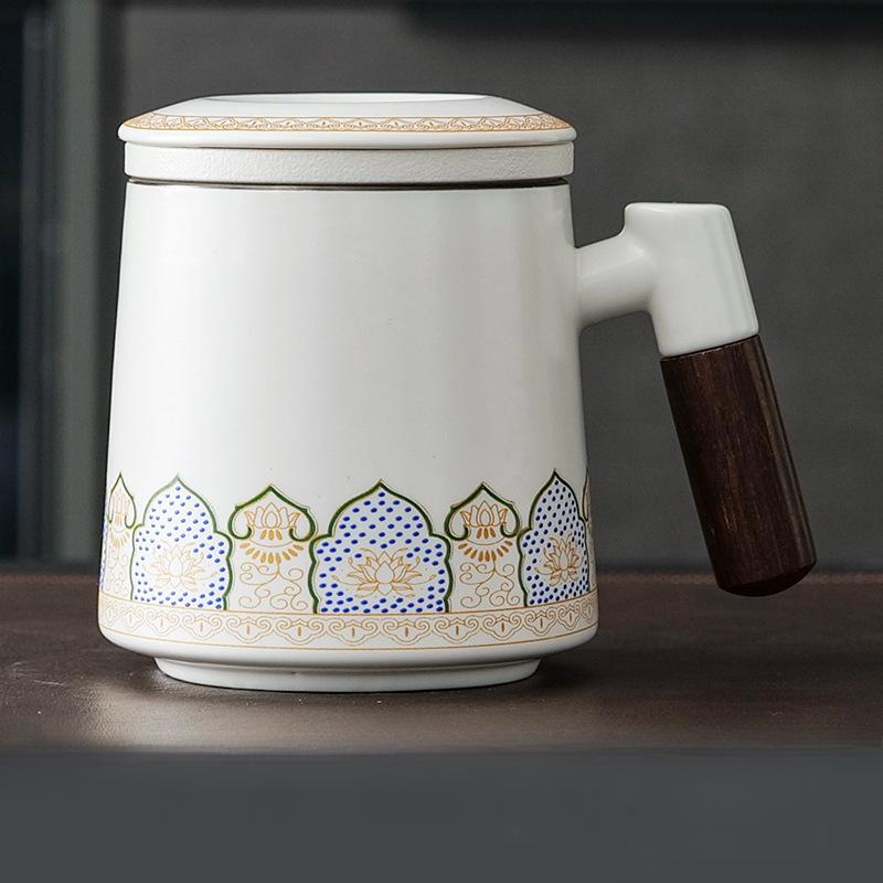 350ml Thermostatic Ceramic Mug, Teacup Tea Separation Cup, Gift Box Ceramic Tea Sets Water Cup, 1 set