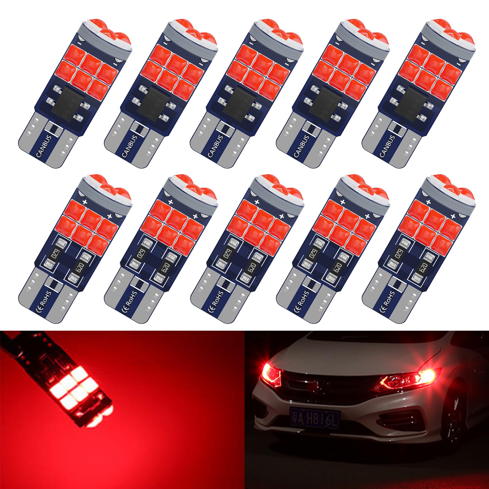 

Светодиодная лампа GZRUICA T10, габаритный огонь, подсветка номерного знака, салонная лампа, взрывная лампа, неполярная, красный