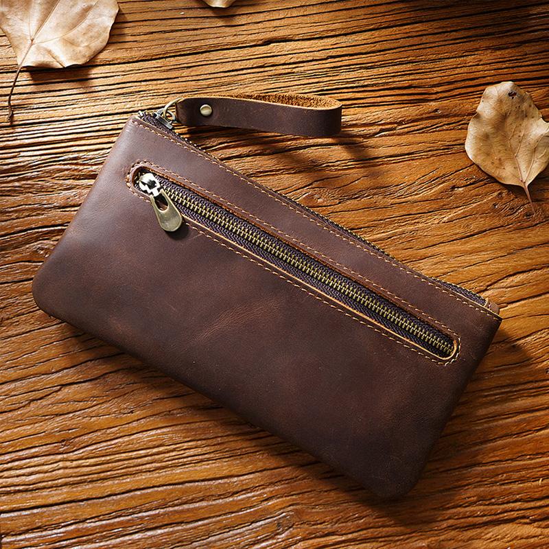 Fromthenon Retro Crazy Horse Leather Zipper Pen Bag Portable Large Capacity Pen Case Pencil Bag Teacher Bag Vintage Stationery