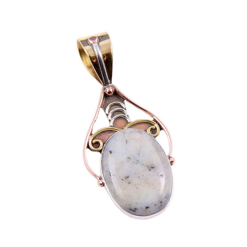Opale Dendritique Naturelle Argent Sterling Massif 925 Bicolore Pendentif Cadeau 1.5" u6Y58