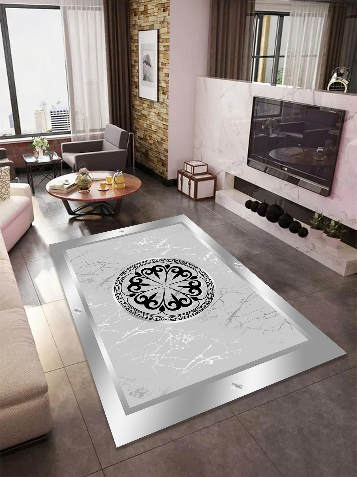 

EPeddler Home Современный серебряный золотой узор с цифровой печатью Моющаяся нескользящая кожаная основа Новое поколение Ковер для кухни, гостиной и прихожей 50 x 80