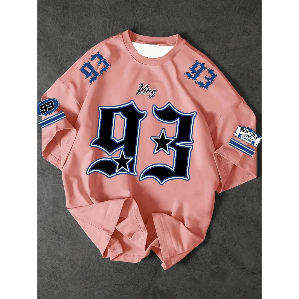 Men's Casual Round Neck T-shirt with Digital 93 Print Pattern, Ideal for Gifting To Family and Friends