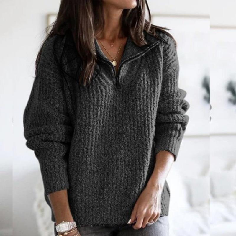 

Зимняя мода для женщин, осень, повседневный однотонный свитер с V-образным вырезом на молнии, длинный рукав, теплый свитер, пальто, повседневный полосатый вязаный свитер, топы M