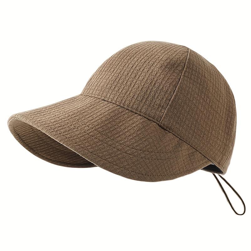Women's Wide Brim Sun Hat, Hiking Solid Color Hat, Adjustable Drawstring Outdoor Beach Sunshade Hat, Foldable Ponytail Cap