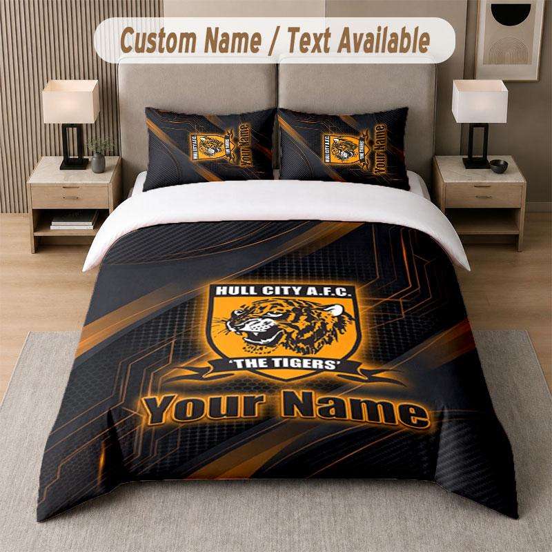 Set Biancheria da Letto Personalizzato Modello Hull FC, Stampa Nome Testo 1 Copripiumino più 2 Federe Tessile per la Casa