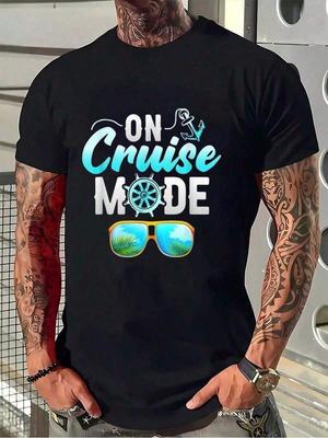 Cruise Mode Family Cruising Essentials Vacation Crew T-Shirt Women's Men's Graphic Tee Black Crew Neck T-Shirt Short Sleeve Summ