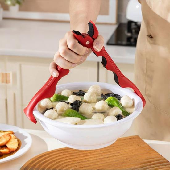 Anti-Scald Dish Clip 3-in-1 Multi-Functional Hot Plate Gripper Bowl Plate Clamp Bottle Opener Heat Resistant Silicone Kitchen Tool with Non-Slip Grip